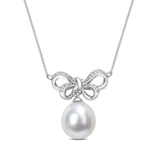 9.5-10.0mm Baroque South Sea Cultured Pearl and 0.05 CT. T.W. Diamond Bow Necklace in 10K White Gold-17"