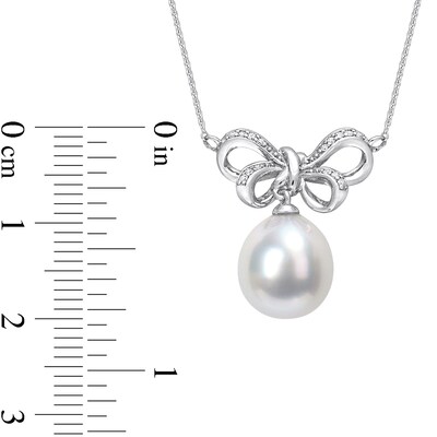 9.5-10.0mm Baroque South Sea Cultured Pearl and 0.05 CT. T.W. Diamond Bow Necklace in 10K White Gold-17"