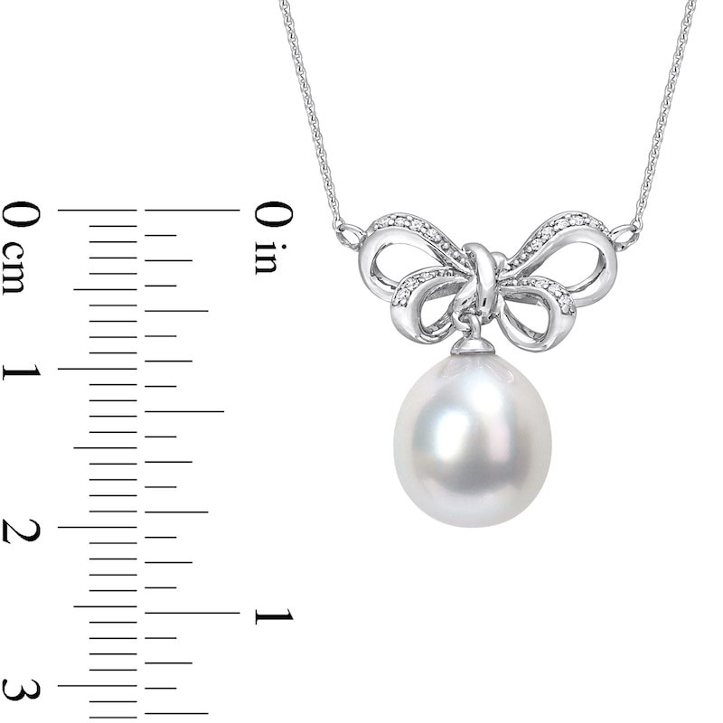 9.5-10.0mm Baroque South Sea Cultured Pearl and 0.05 CT. T.W. Diamond Bow Necklace in 10K White Gold-17"