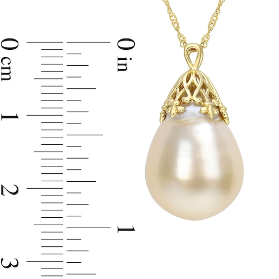 9.0-10.0mm Baroque South Sea Cultured Pearl Fleur-de-Lis Bail Pendant in 14K Gold-17"