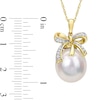 Thumbnail Image 2 of 12.0-12.5mm Baroque South Sea Cultured Pearl and 0.08 CT. T.W. Diamond Bow Pendant in 10K Gold-17"