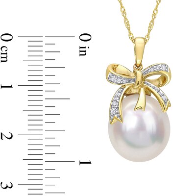 12.0-12.5mm Baroque South Sea Cultured Pearl and 0.08 CT. T.W. Diamond Bow Pendant in 10K Gold-17"