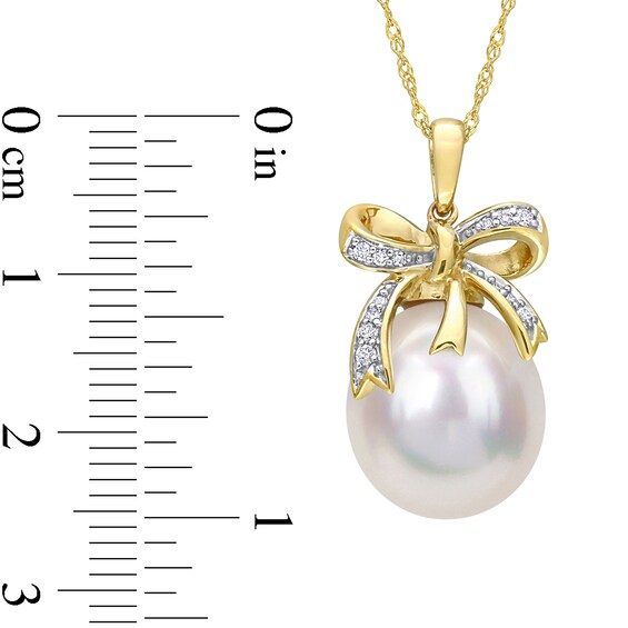 12.0-12.5mm Baroque South Sea Cultured Pearl and 0.08 CT. T.W. Diamond Bow Pendant in 10K Gold-17"