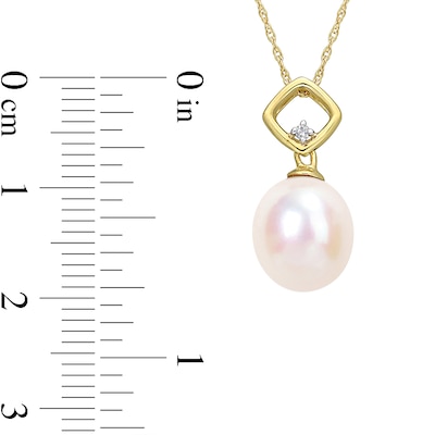 9.0-9.5mm Baroque Freshwater Cultured Pearl and Diamond Accent Square Bail Pendant in 10K Gold-17"