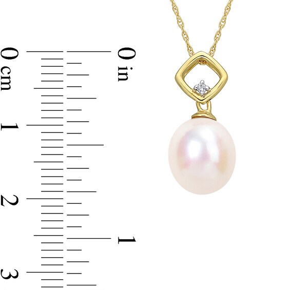 9.0-9.5mm Baroque Freshwater Cultured Pearl and Diamond Accent Square Bail Pendant in 10K Gold-17"