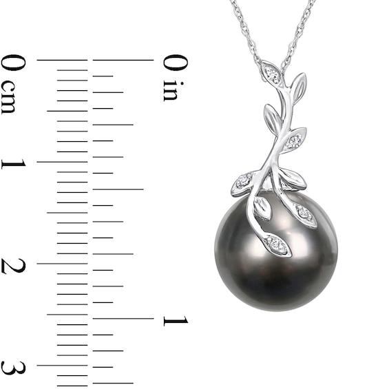 12.0-12.5mm Baroque Black Tahitian Cultured Pearl and Diamond Accent Vine Pendant in 14K White Gold-17"