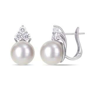 10.5-11.0mm South Sea Cultured Pearl and 0.96 CT. T.W. Diamond Trio Stacked Earrings in 14K White Gold