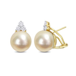 12.0-12.5mm Golden South Sea Cultured Pearl and 0.60 CT. T.W. Diamond Trio Stud Earrings in 14K Gold