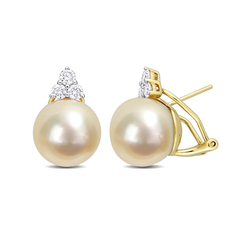 12.0-12.5mm Golden South Sea Cultured Pearl and 0.60 CT. T.W. Diamond Trio Stud Earrings in 14K Gold|Peoples Jewellers
