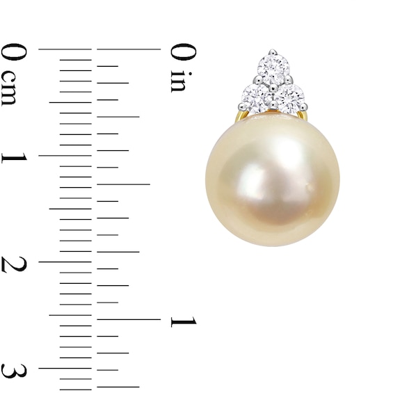 12.0-12.5mm Golden South Sea Cultured Pearl and 0.60 CT. T.W. Diamond Trio Stud Earrings in 14K Gold