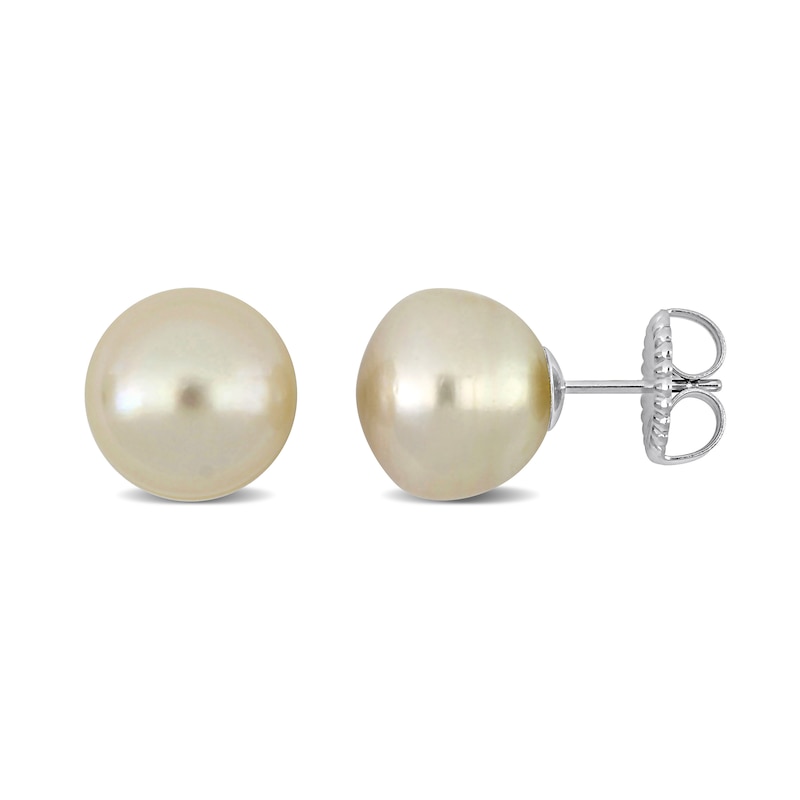 12.0-13.0mm Baroque Golden South Sea Cultured Pearl Stud Earrings in 14K White Gold|Peoples Jewellers