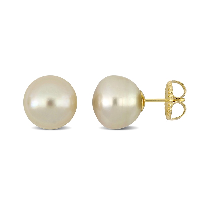 12.0-13.0mm Baroque Golden South Sea Cultured Pearl Stud Earrings in 14K Gold