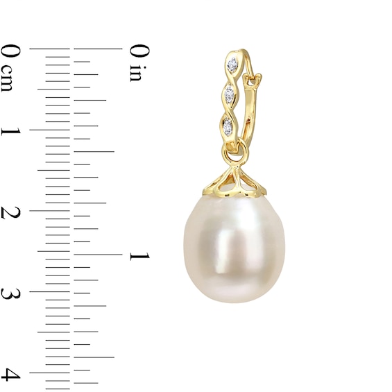 9.0-9.5mm Baroque South Sea Cultured Pearl and Diamond Accent Twist Drop Earrings in 14K Gold