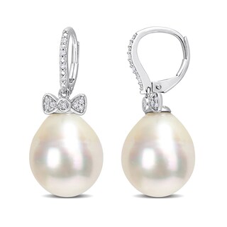 12.0-13.0mm Baroque South Sea Cultured Pearl and 0.09 CT. T.W. Diamond Bow Drop Earrings in 14K White Gold