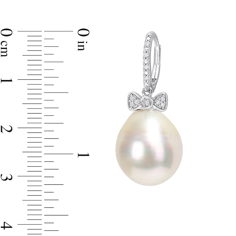 12.0-13.0mm Baroque South Sea Cultured Pearl and 0.09 CT. T.W. Diamond Bow Drop Earrings in 14K White Gold|Peoples Jewellers