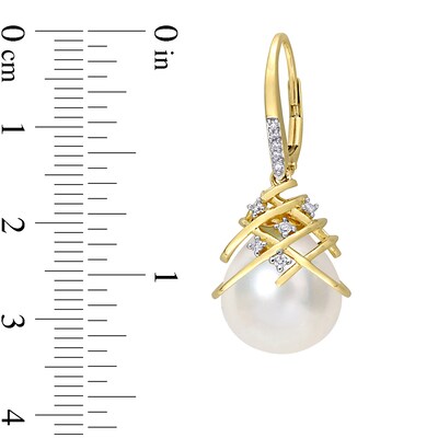 12.0-12.5mm Baroque South Sea Cultured Pearl and 0.15 CT. T.W. Diamond Drop Earrings in 10K Gold