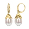 Thumbnail Image 0 of 9.0-10.0mm Baroque South Sea Cultured Pearl Ribbed Fleur-de-Lis Bail Drop Earrings in 14K Gold