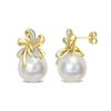 Thumbnail Image 0 of 12.0-12.5mm Baroque South Sea Cultured Pearl and 0.09 CT. T.W. Diamond Double Bow Drop Earrings in 10K Gold