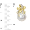 Thumbnail Image 2 of 12.0-12.5mm Baroque South Sea Cultured Pearl and 0.09 CT. T.W. Diamond Double Bow Drop Earrings in 10K Gold