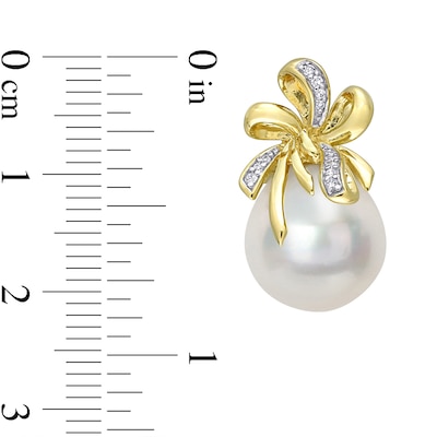 12.0-12.5mm Baroque South Sea Cultured Pearl and 0.09 CT. T.W. Diamond Double Bow Drop Earrings in 10K Gold