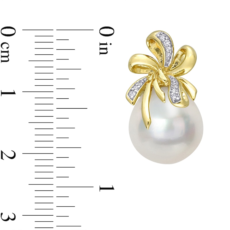 12.0-12.5mm Baroque South Sea Cultured Pearl and 0.09 CT. T.W. Diamond Double Bow Drop Earrings in 10K Gold