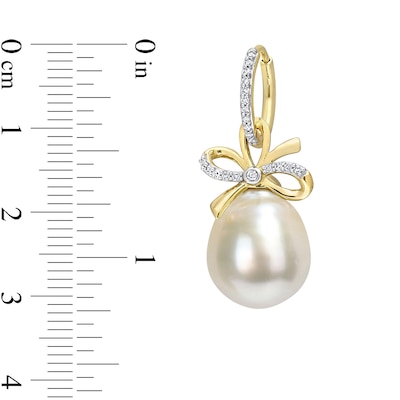 12.0-12.5mm Baroque Golden South Sea Cultured Pearl and 0.22 CT. T.W. Diamond Bow Drop Earrings in 14K Gold