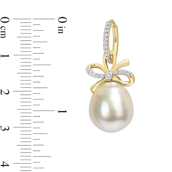 12.0-12.5mm Baroque Golden South Sea Cultured Pearl and 0.22 CT. T.W. Diamond Bow Drop Earrings in 14K Gold