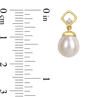 8.0-8.5mm Baroque Freshwater Cultured Pearl and Diamond Accent Square Drop Earrings in 10K Gold