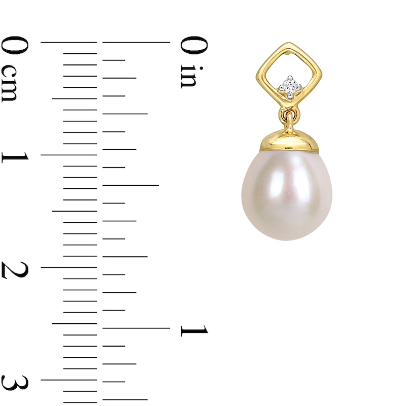 8.0-8.5mm Baroque Freshwater Cultured Pearl and Diamond Accent Square Drop Earrings in 10K Gold|Peoples Jewellers