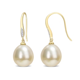 12.0-12.5mm Baroque Golden South Sea Cultured Pearl and Diamond Accent Drop Earrings in 10K Gold
