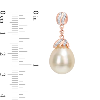 9.0-10.0mm Baroque South Sea Cultured Pearl and 0.14 CT. T.W. Diamond Striped Drop Earrings in 14K Rose Gold