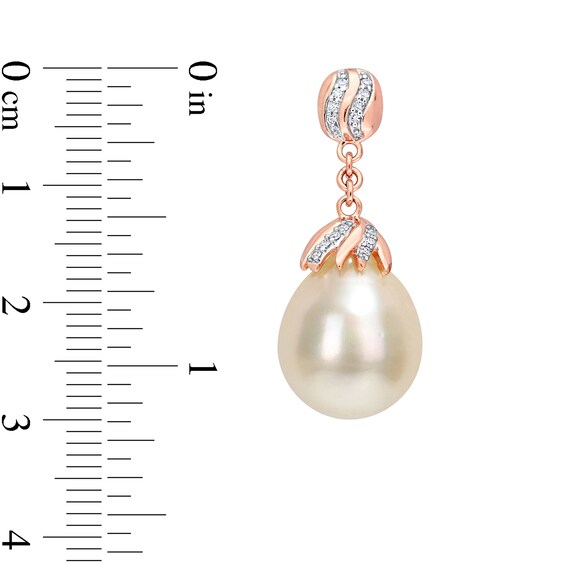 9.0-10.0mm Baroque South Sea Cultured Pearl and 0.14 CT. T.W. Diamond Striped Drop Earrings in 14K Rose Gold