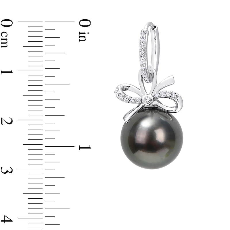 12.0-12.5mm Black Tahitian Cultured Pearl and 0.22 CT. T.W. Diamond Bow Drop Earrings in 14K White Gold