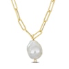Thumbnail Image 0 of 14.5-15.0mm Baroque Freshwater Cultured Pearl and Diamond Accent Paper Clip Link Drop Necklace in 14K Gold