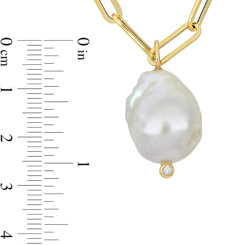 14.5-15.0mm Baroque Freshwater Cultured Pearl and Diamond Accent Paper Clip Link Drop Necklace in 14K Gold