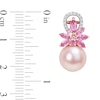 9.0-9.5mm Pink Freshwater Cultured Pearl, Pink Sapphire, and 0.13 CT. T.W. Diamond Flower Drop Earrings in 14K Rose Gold