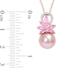 Thumbnail Image 2 of 9.5-10.0mm Pink Freshwater Cultured Pearl, Pink Sapphire, and 0.065 CT. T.W. Diamond Pendant in 14K Rose Gold-17"