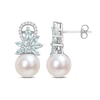 9.0-9.5mm Freshwater Cultured Pearl, Aquamarine, and 0.13 CT. T.W. Diamond Flower Drop Earrings in 14K White Gold