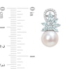 9.0-9.5mm Freshwater Cultured Pearl, Aquamarine, and 0.13 CT. T.W. Diamond Flower Drop Earrings in 14K White Gold