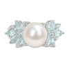 Thumbnail Image 3 of 9.0-9.5mm Freshwater Cultured Pearl, Aquamarine, and 0.13 CT. T.W. Diamond Flower Ring in 14K White Gold