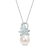 Thumbnail Image 0 of 9.5-10.0mm Freshwater Cultured Pearl, Aquamarine, and 0.065 CT. T.W. Diamond Flower Pendant in 14K White Gold-17"