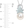 9.5-10.0mm Freshwater Cultured Pearl, Aquamarine, and 0.065 CT. T.W. Diamond Flower Pendant in 14K White Gold-17"