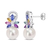 Thumbnail Image 0 of 9.0-9.5mm Freshwater Cultured Pearl, Multi-Coloured Sapphire, and 0.13 CT. T.W. Diamond Drop Earrings in 14K White Gold