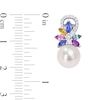 Thumbnail Image 2 of 9.0-9.5mm Freshwater Cultured Pearl, Multi-Coloured Sapphire, and 0.13 CT. T.W. Diamond Drop Earrings in 14K White Gold