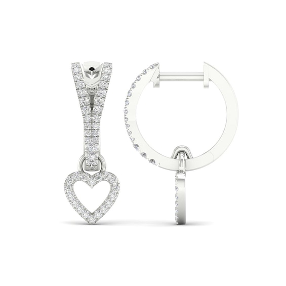 0.33 CT. T.W. Diamond Heart Drop Hoop Earrings in 10K Gold