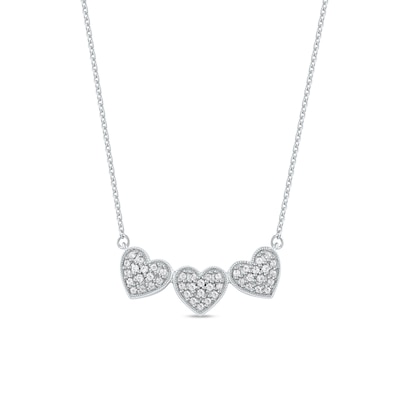 0.16 CT. T.W. Diamond Triple Heart Bead Frame Necklace in Sterling Silver