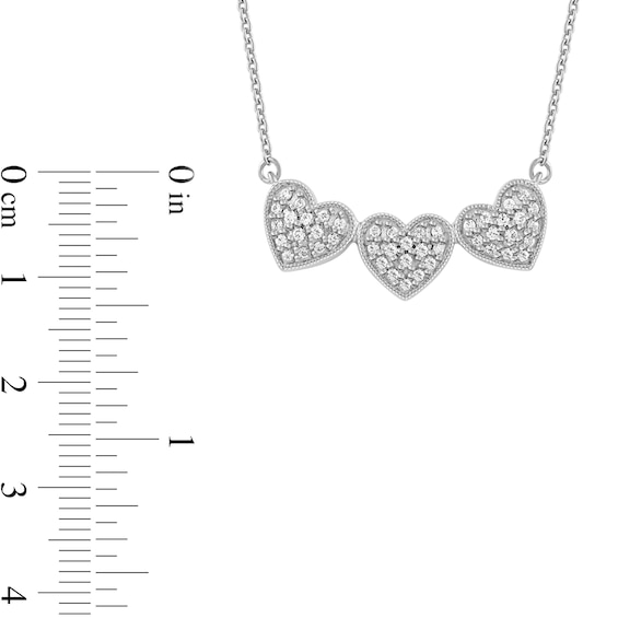 0.16 CT. T.W. Diamond Triple Heart Bead Frame Necklace in Sterling Silver