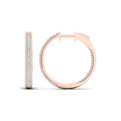 1.00 CT. T.W. Diamond Triple Row Inside-Out Hoop Earrings in 10K Rose Gold