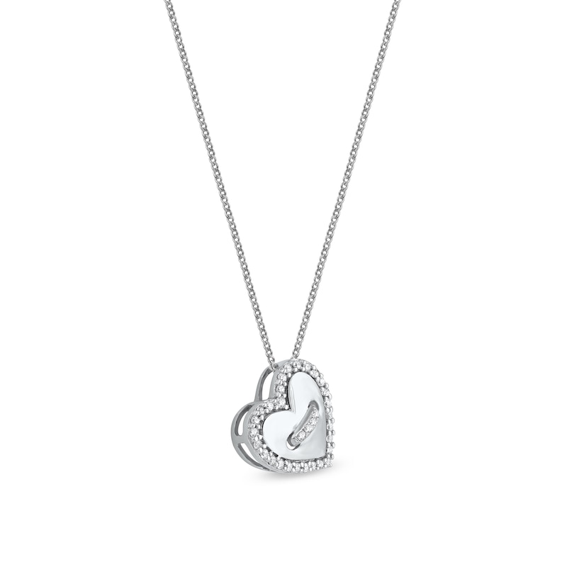 0.10 CT. T.W. Diamond Tilted Heart Button Pendant in 10K White Gold|Peoples Jewellers