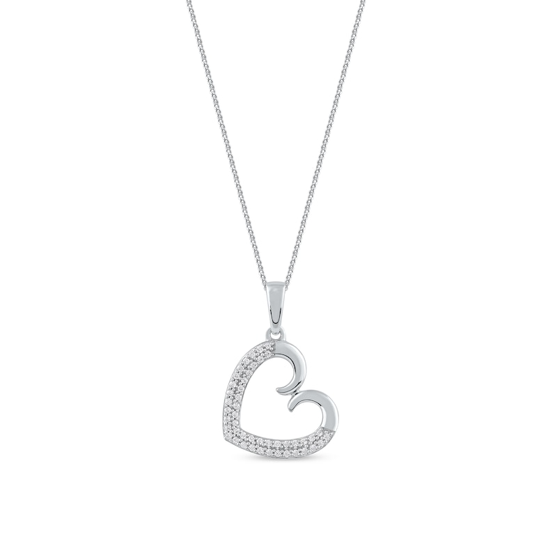 0.12 CT. T.W. Diamond Tilted Curly Heart Pendant in 10K White Gold